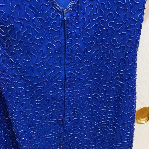 Laurence Kazar vintage Blue Embroidered Dress size small - Picture 9 of 12